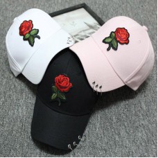 Unisex Mujer Red Rose Baseball Cap Flower Embroidery Iron Ring Snapback Sun Hat  eb-86397161
